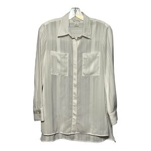 Club Monaco Monochrome Striped White Sheer Long Sleeve Button Up Top Women Small